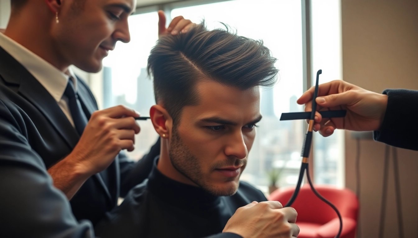 Ace of Fades 212 specialist applying a hair replacement system in a modern NYC studio.