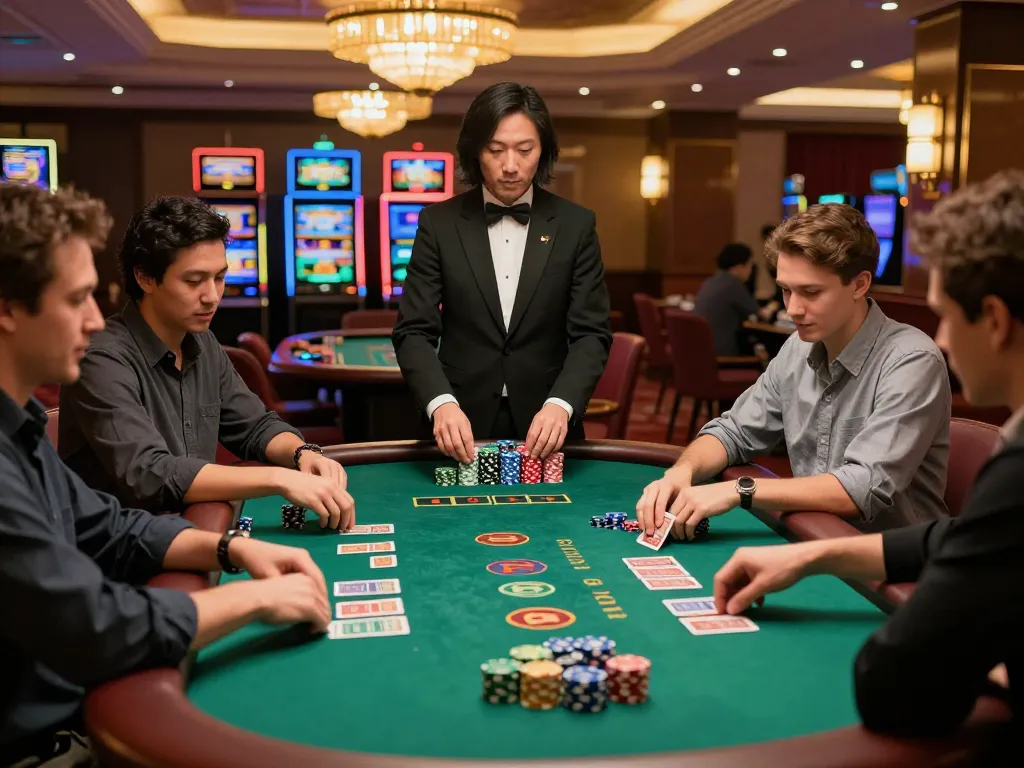 Engaged players at the blackjack table, showcasing giường bệnh nhân elements in a luxurious casino gambling atmosphere