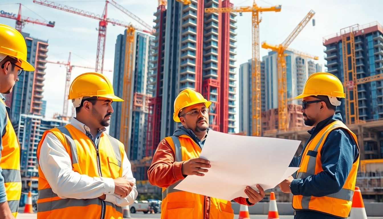 Explore Carolina construction news with engaged workers collaborating on urban projects.
