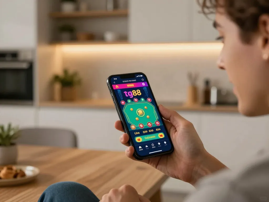 Engaging hands-on gaming experience with tg88 casino app on smartphone, showcasing live dealer action