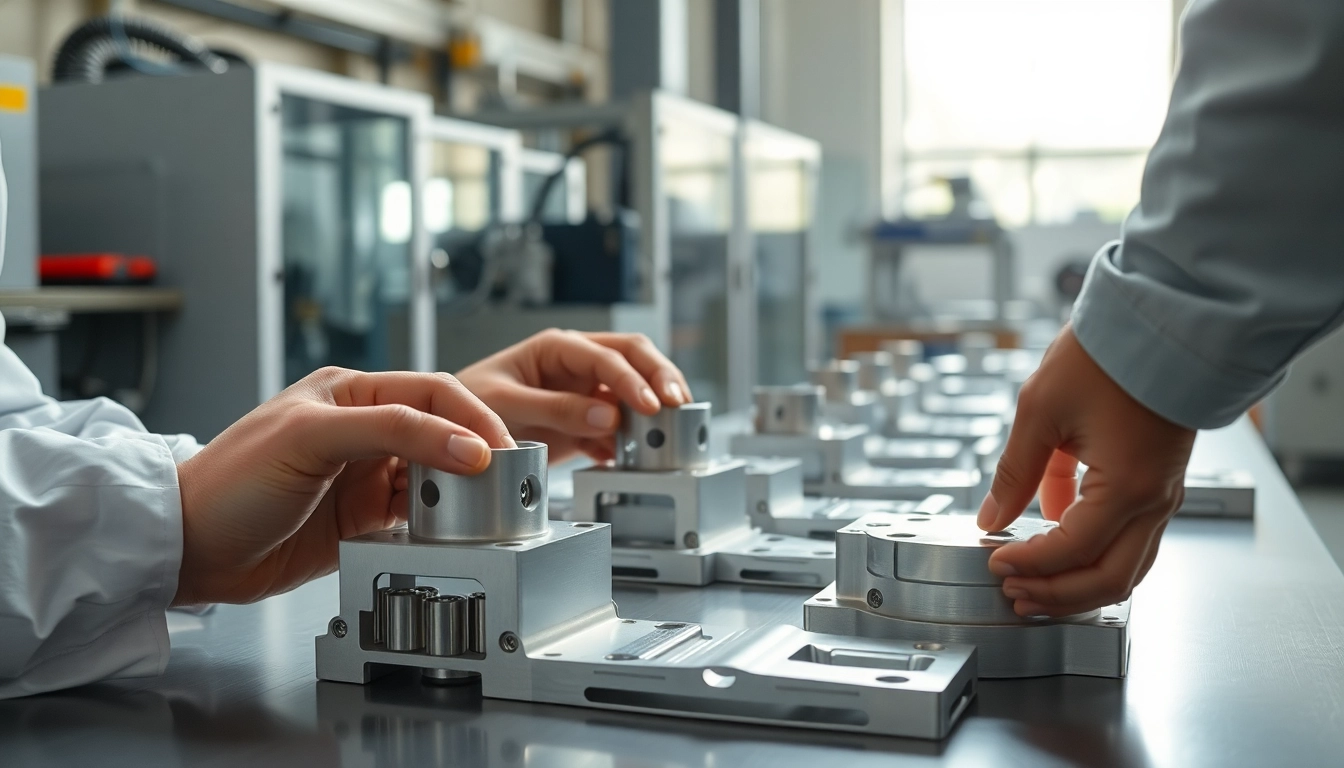 Technicians skillfully assembling aluminum prototypes in a professional workshop.