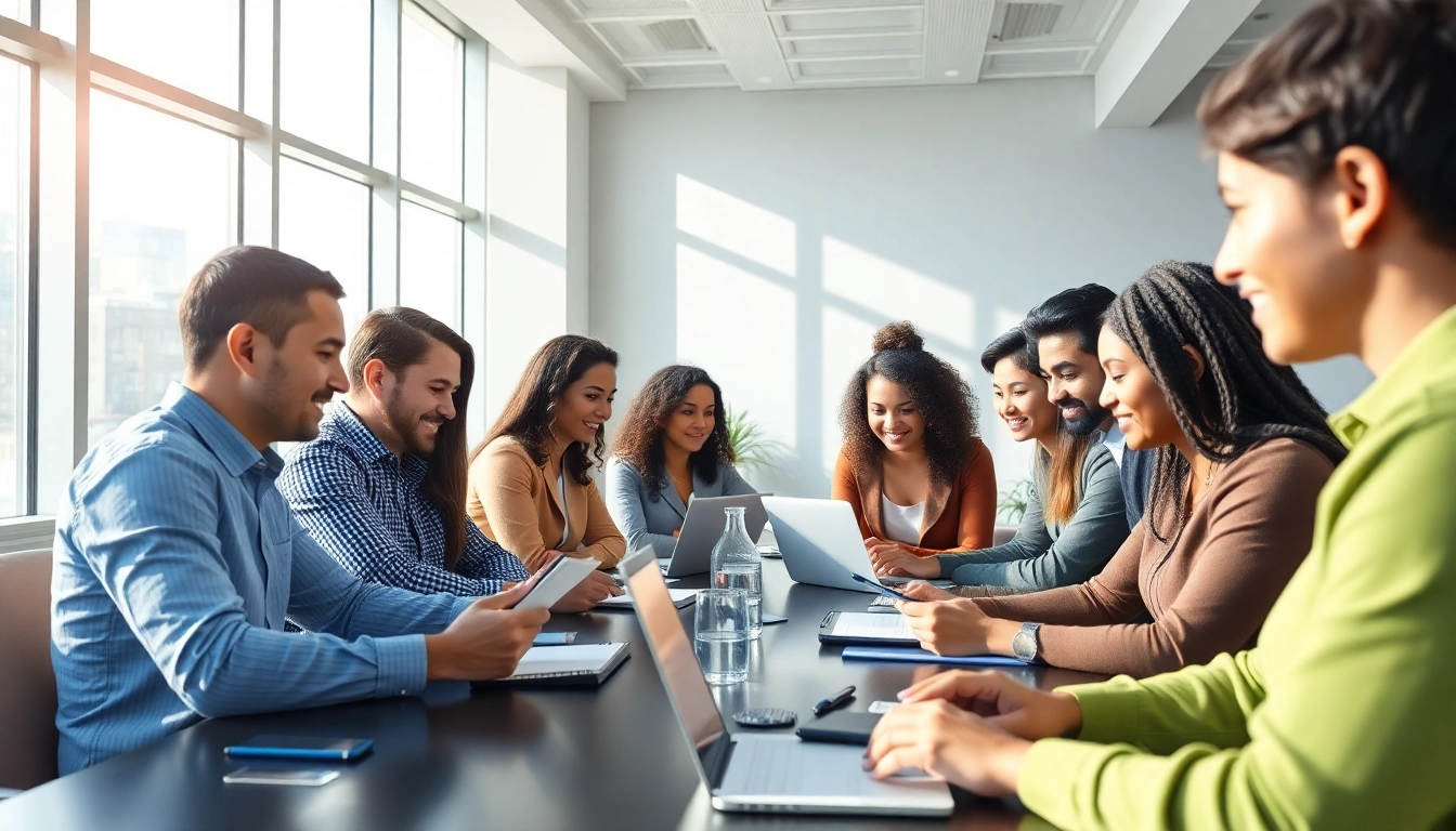 Engaging workforce development training with diverse professionals collaborating effectively.