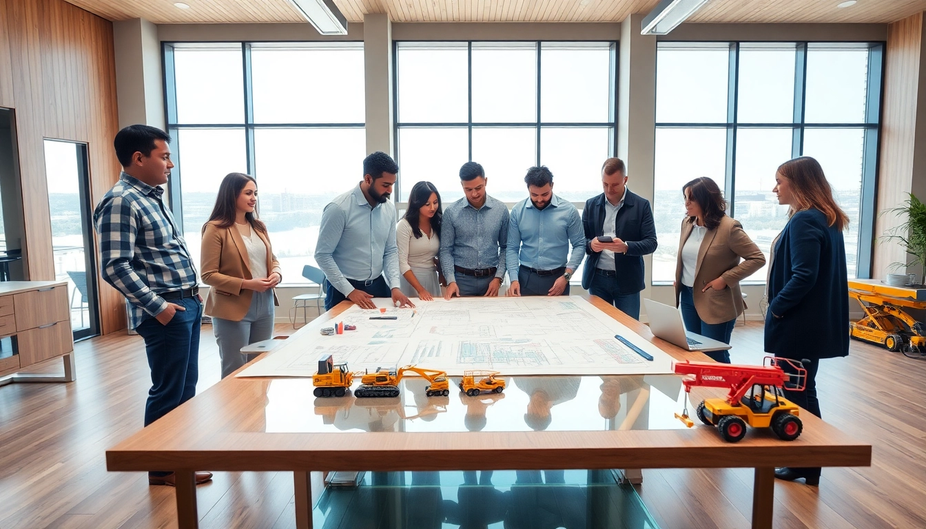 Team members of a construction membership association discussing plans, showcasing collaboration and expertise.