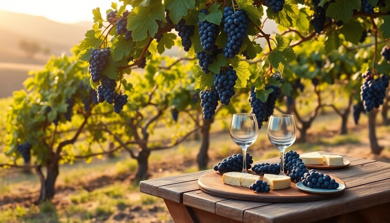 Experience a rustic vineyard with Petite Sirah grapes, inviting a serene and relaxing atmosphere.