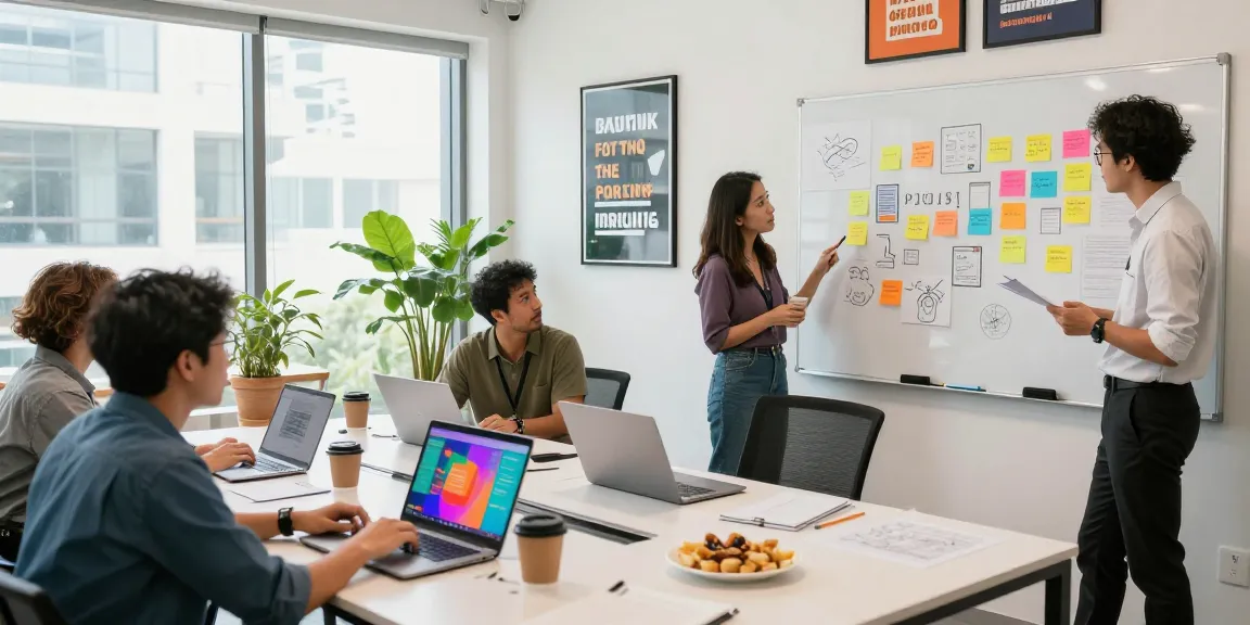 Creative agency Kuala Lumpur team brainstorming marketing strategies in a vibrant workspace.