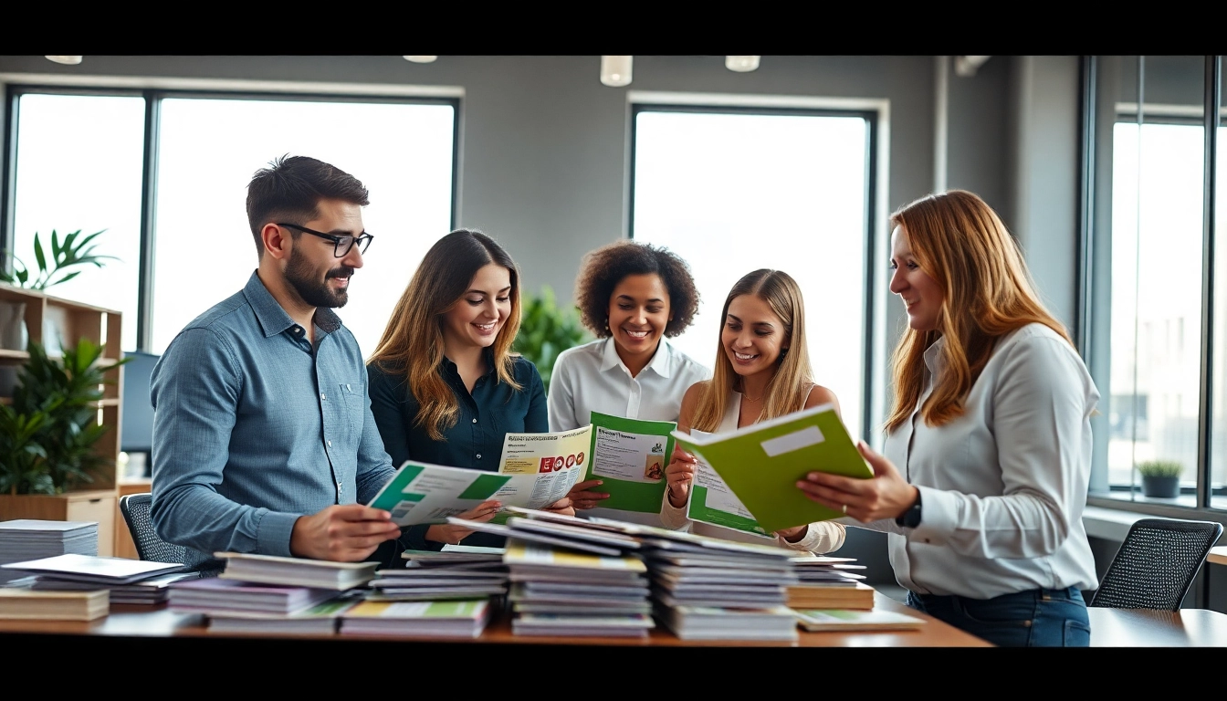Engaged team at a direct mailing company planning a vibrant marketing campaign.