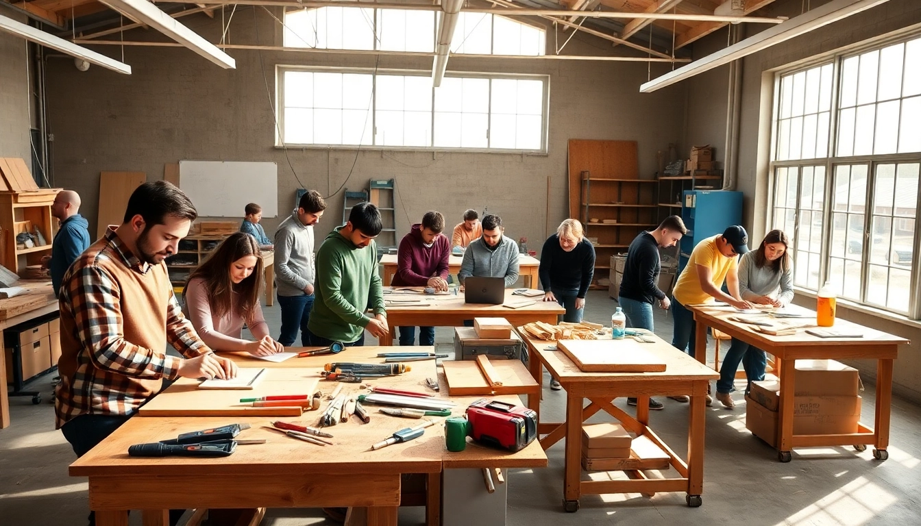 Engaged students participating in hands-on construction classes, learning skills actively.