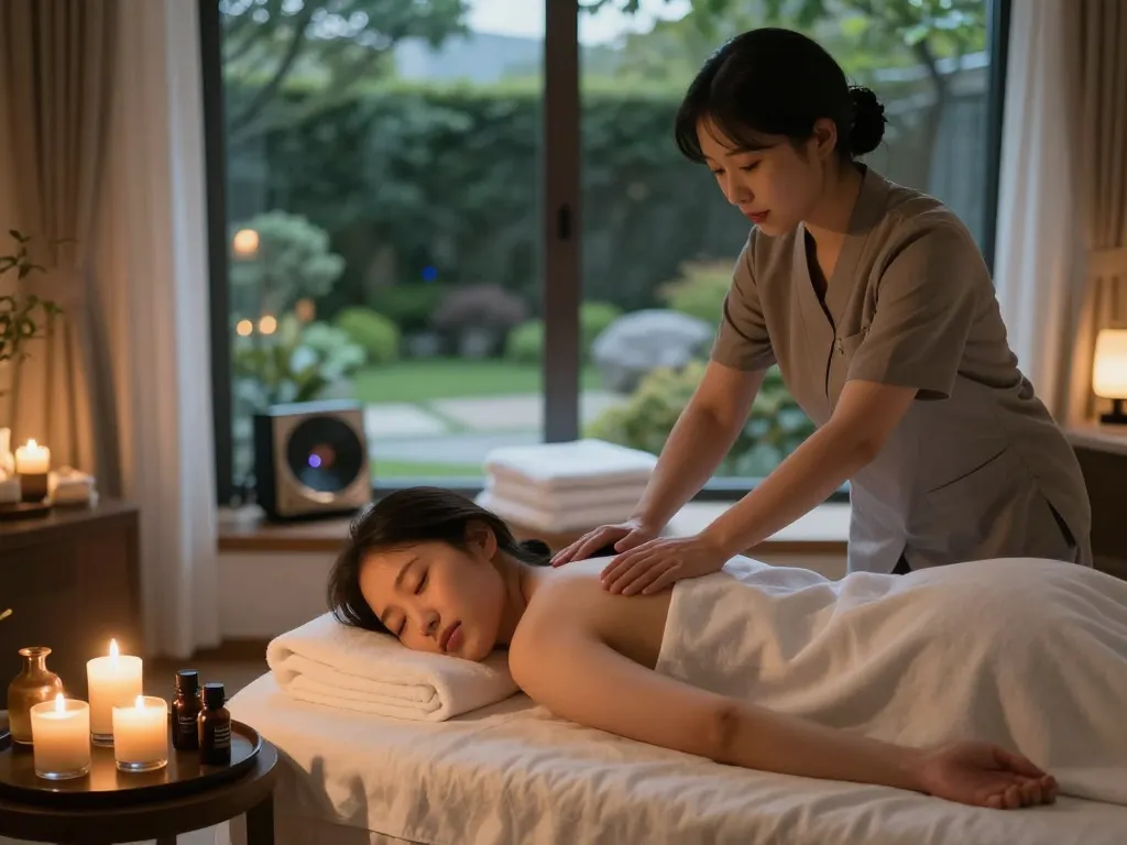 Relaxing 서울출장마사지 experience at home with professional therapist in serene spa setting.