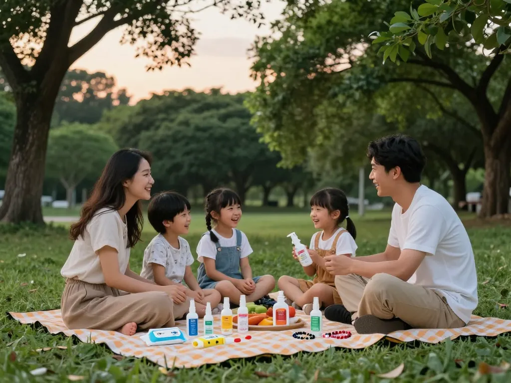 Family enjoying a picnic while using the best mosquito repellent options for effective protection.