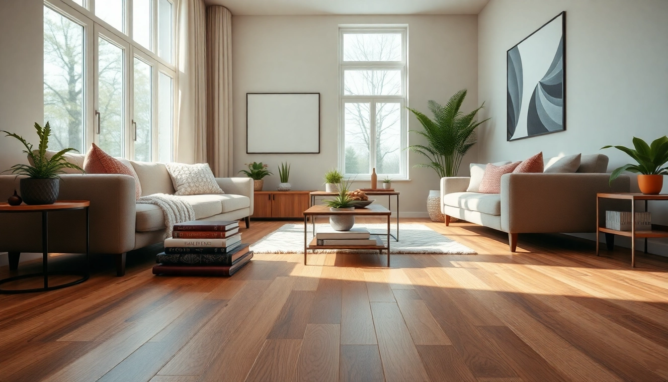 Showcasing vinyl flooring in a modern living room with natural sunlight and stylish decor.
