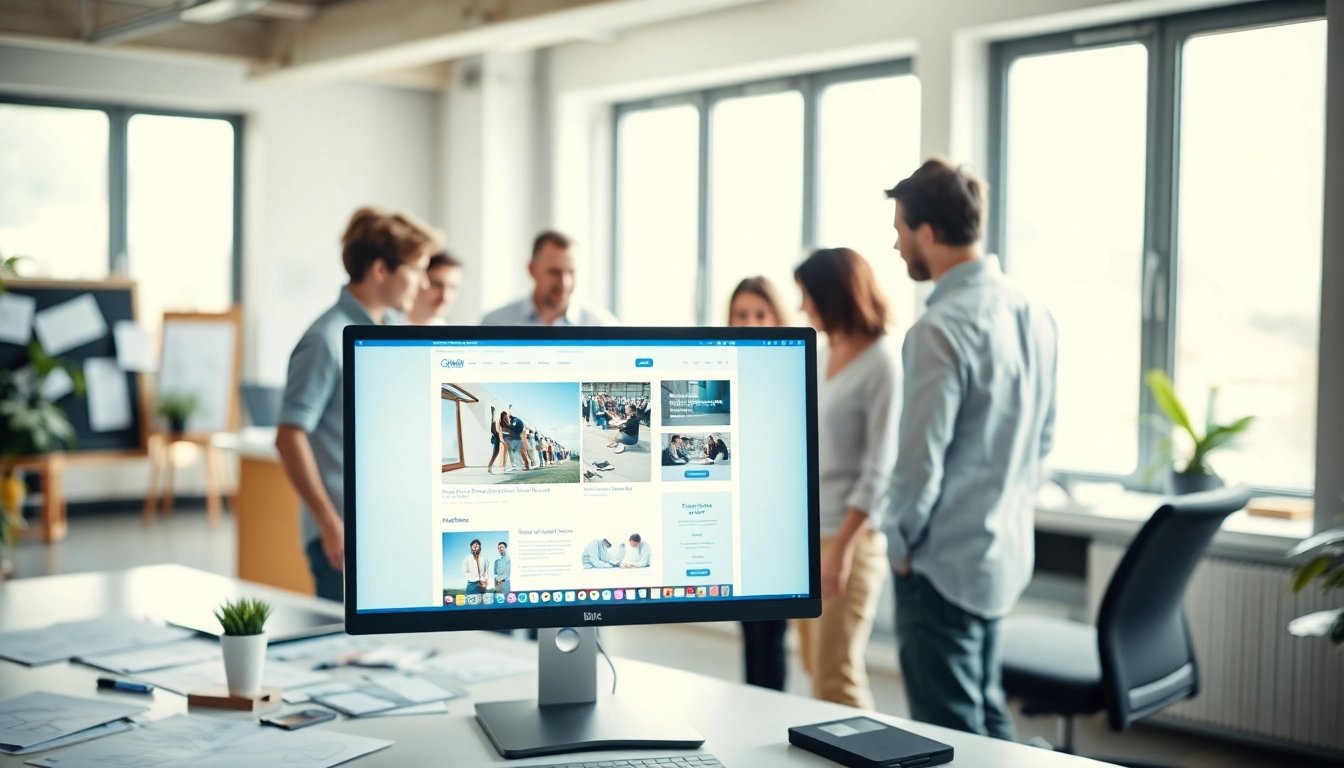 Web Design Hereford featuring a team collaborating in a bright studio environment.