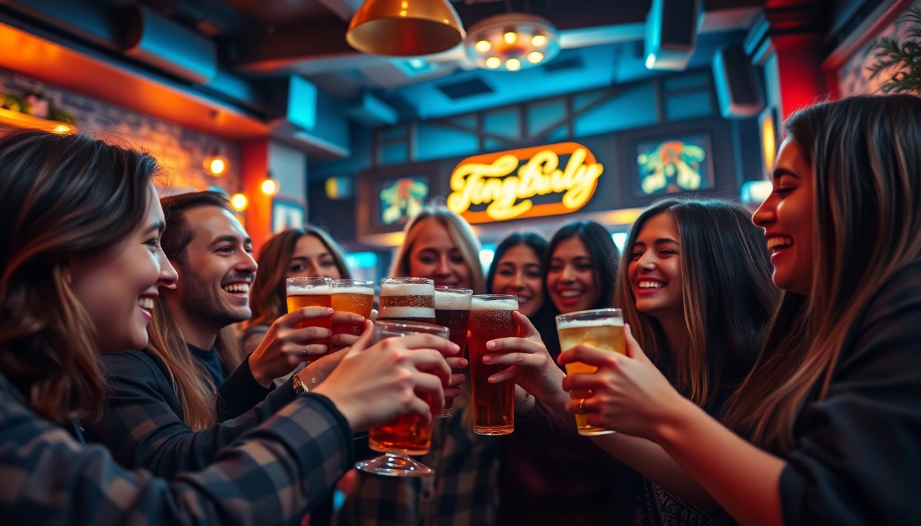 Understanding why do we say on the lash with friends enjoying drinks at a lively pub.