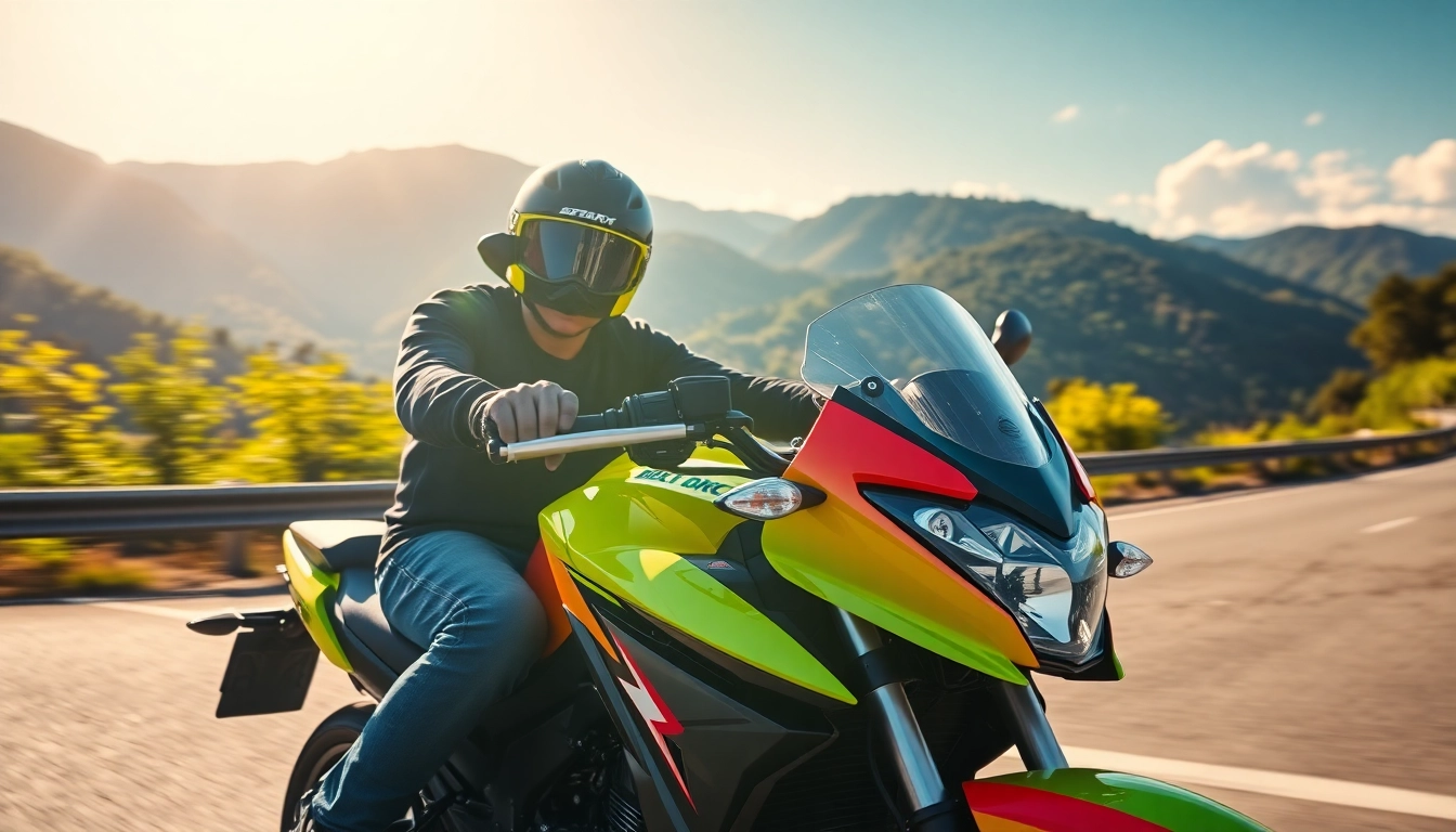 Rider showcasing the exhilarating experience of 125cc and 250cc beginner motorcycles on a scenic route.