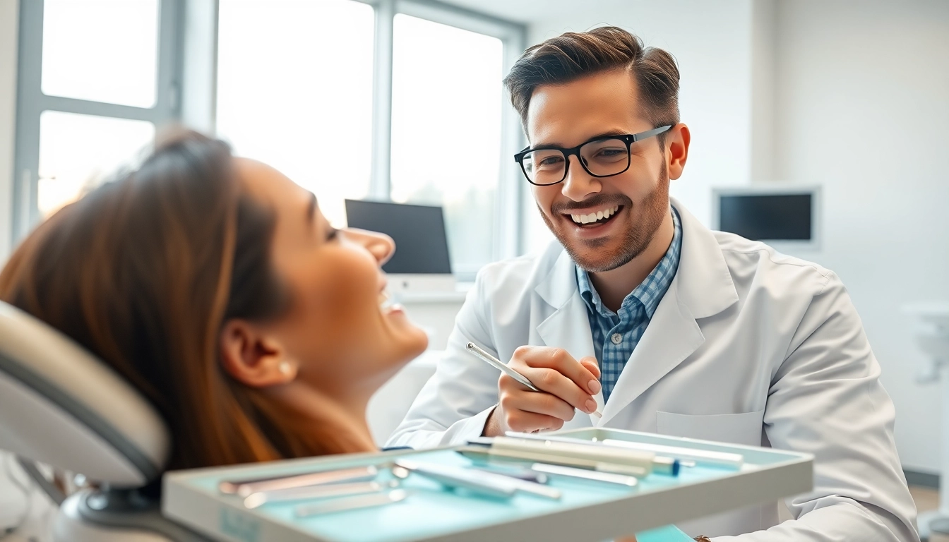 Dentist in Tinley Park IL providing attentive care to a patient in a modern clinic.