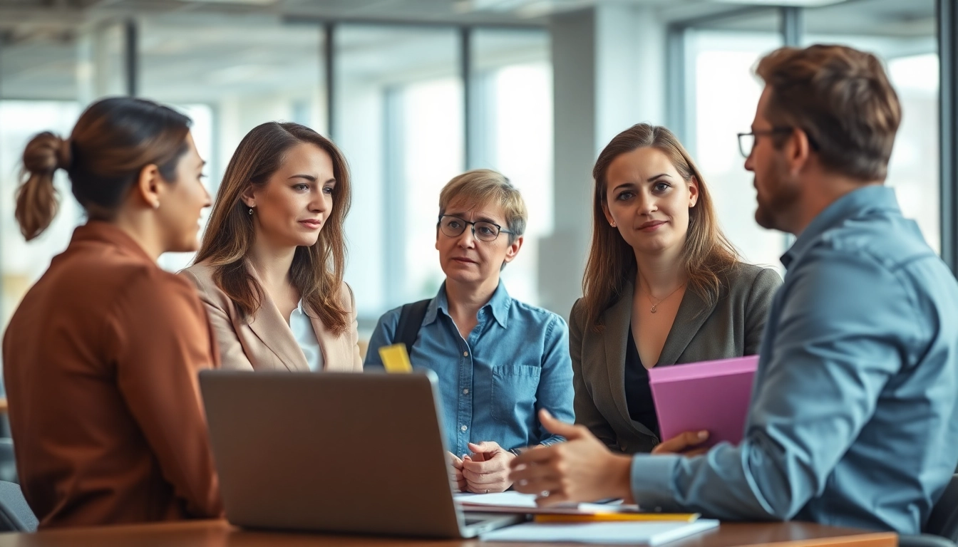 Mobbing am Arbeitsplatz sichtbar im Gespräch zwischen Mitarbeitern, die Unterstützung bieten.