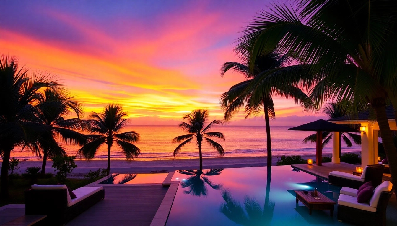 Villa property management in Phuket showcases a luxurious beachfront property at sunset, highlighting beauty and serenity.
