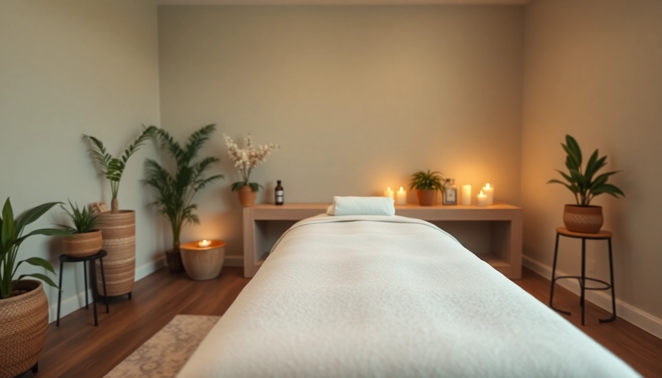 The tranquil massage therapy room at https://forumup.org/ featuring soft lighting, calming colors, and essential oils for relaxation.