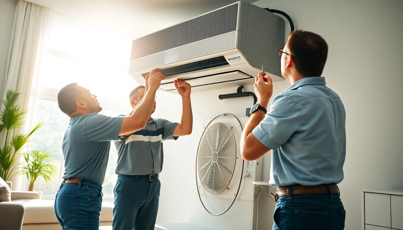 HVAC dealers working on home air conditioning system installation.