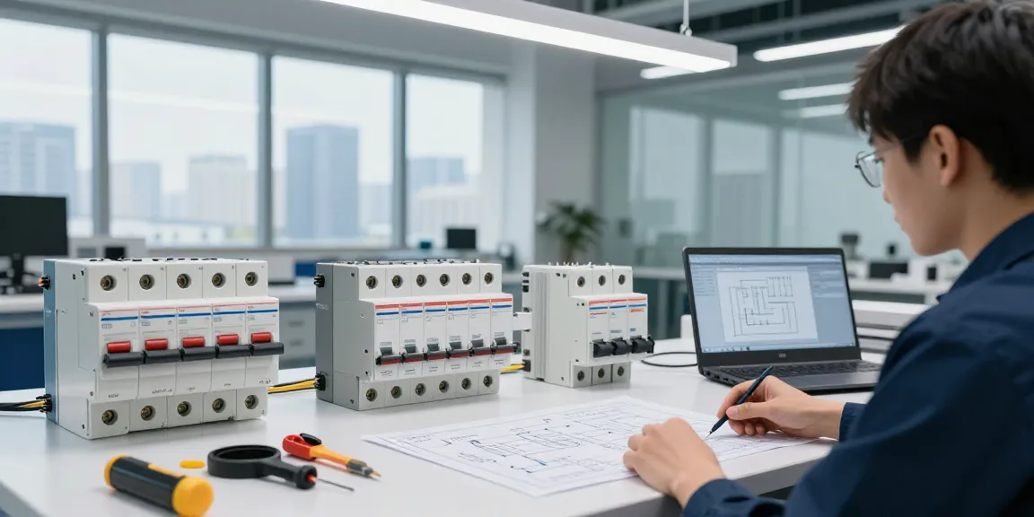 DC MCB circuit breaker inspection in a modern industrial setting with electrical components.