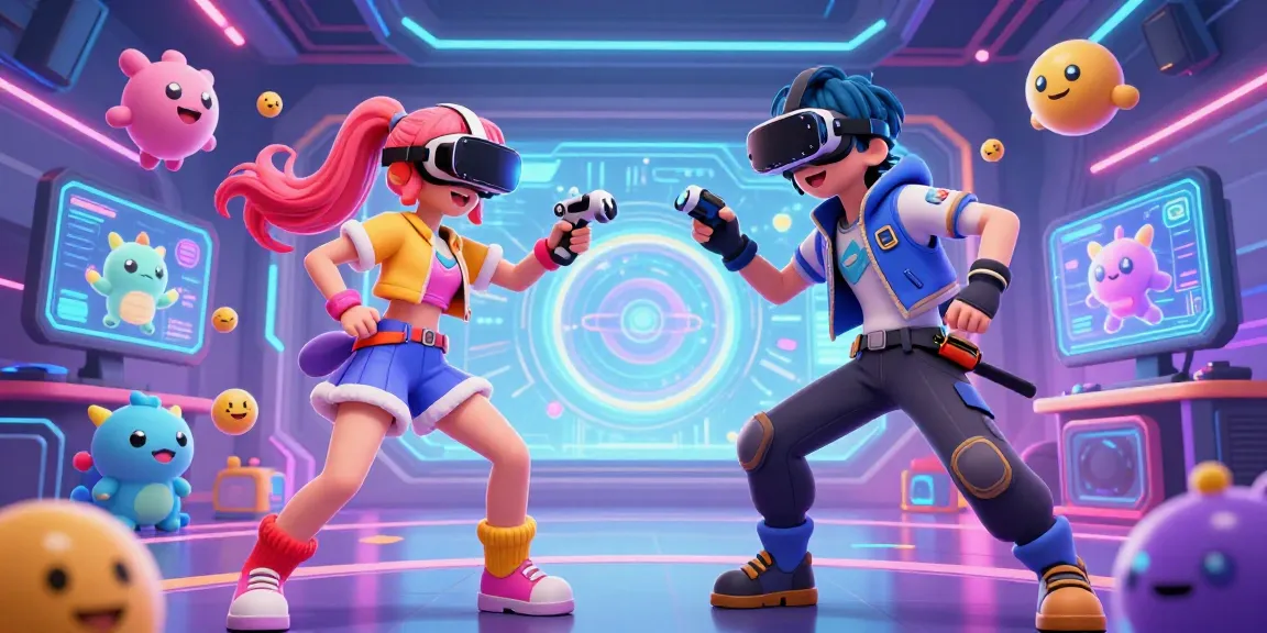 AI ecchi scene with vibrant characters gaming in a tech-themed room, showcasing playful competition and creativity.