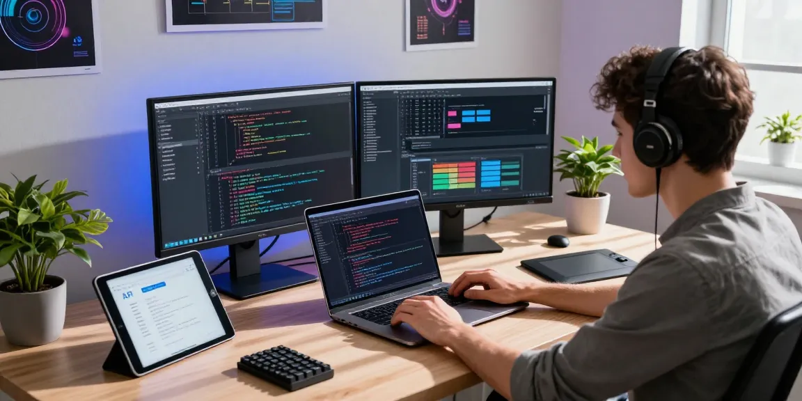 Engaged developer coding in a modern workspace highlighting 纸飞机官网 technology integration and creativity.