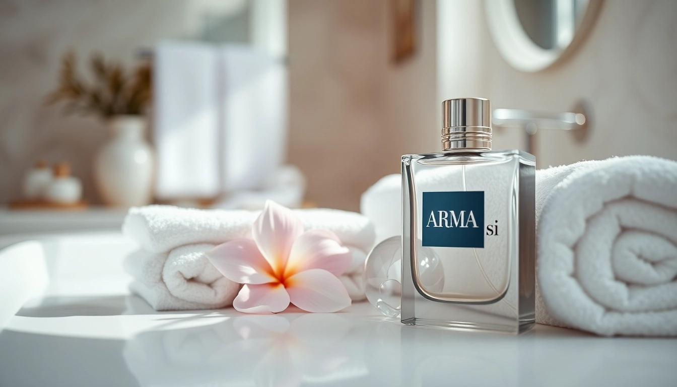 Admiring the elegance of Armani si displayed alongside delicate elements in a serene setting.