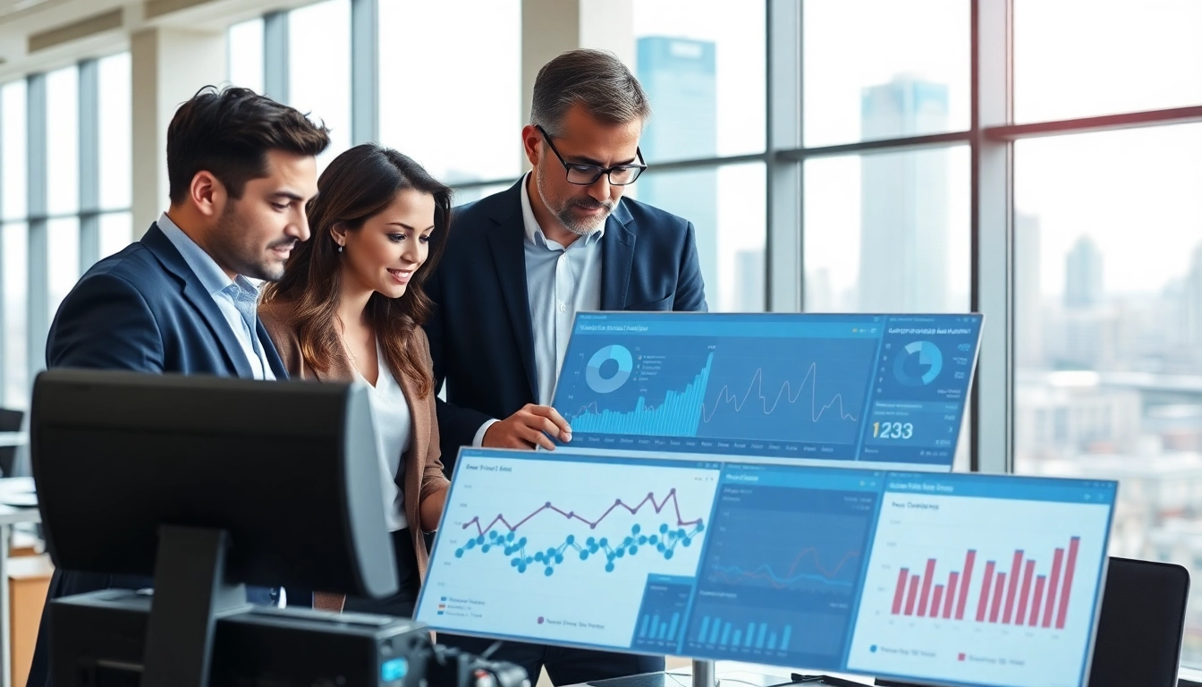 Visualize AI for competitor analysis in a modern office setting with data analysts reviewing insights.