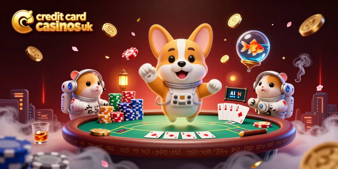Engage with vibrant action in credit card casinos UK with colorful characters and casino elements.