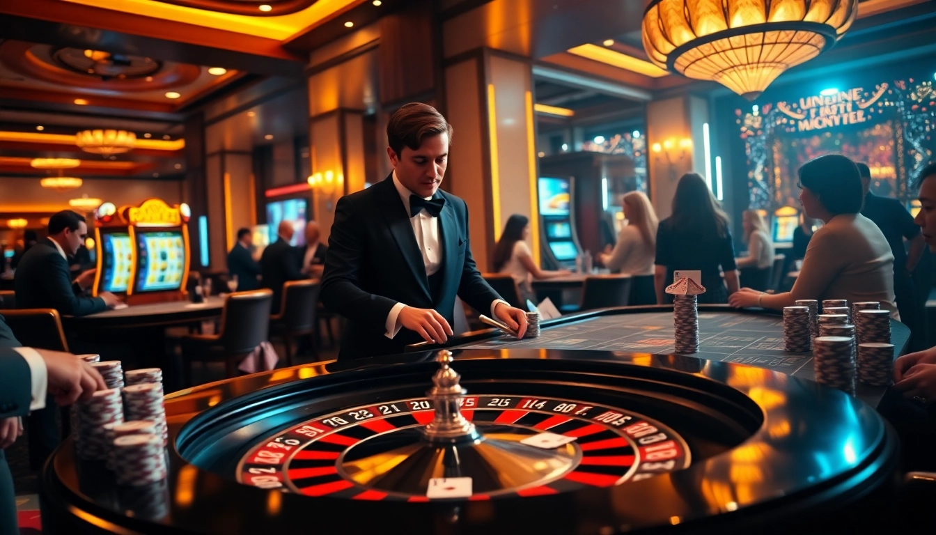 Kubet casino table scene with poker chips, roulette wheel, and engaging players.