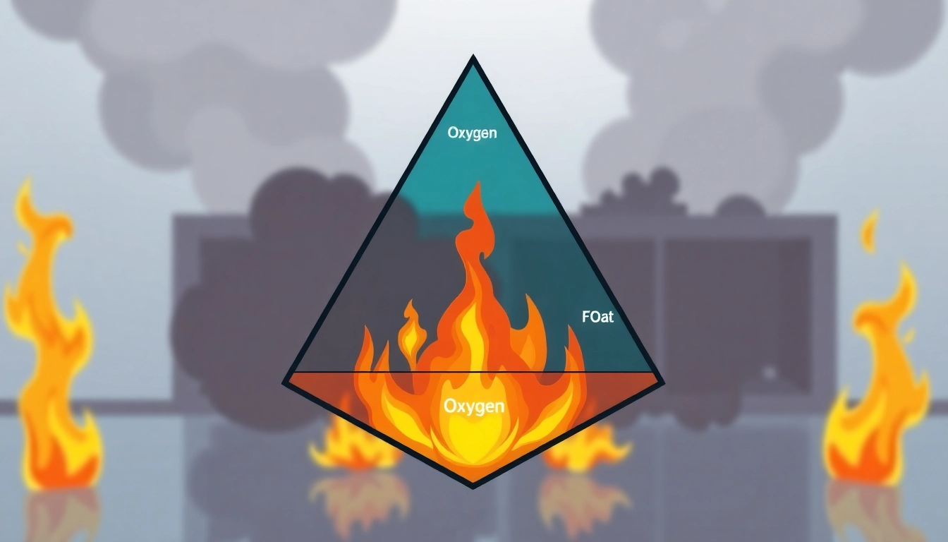 Understanding the fire tetrahedron with its four essential components in an instructional illustration.