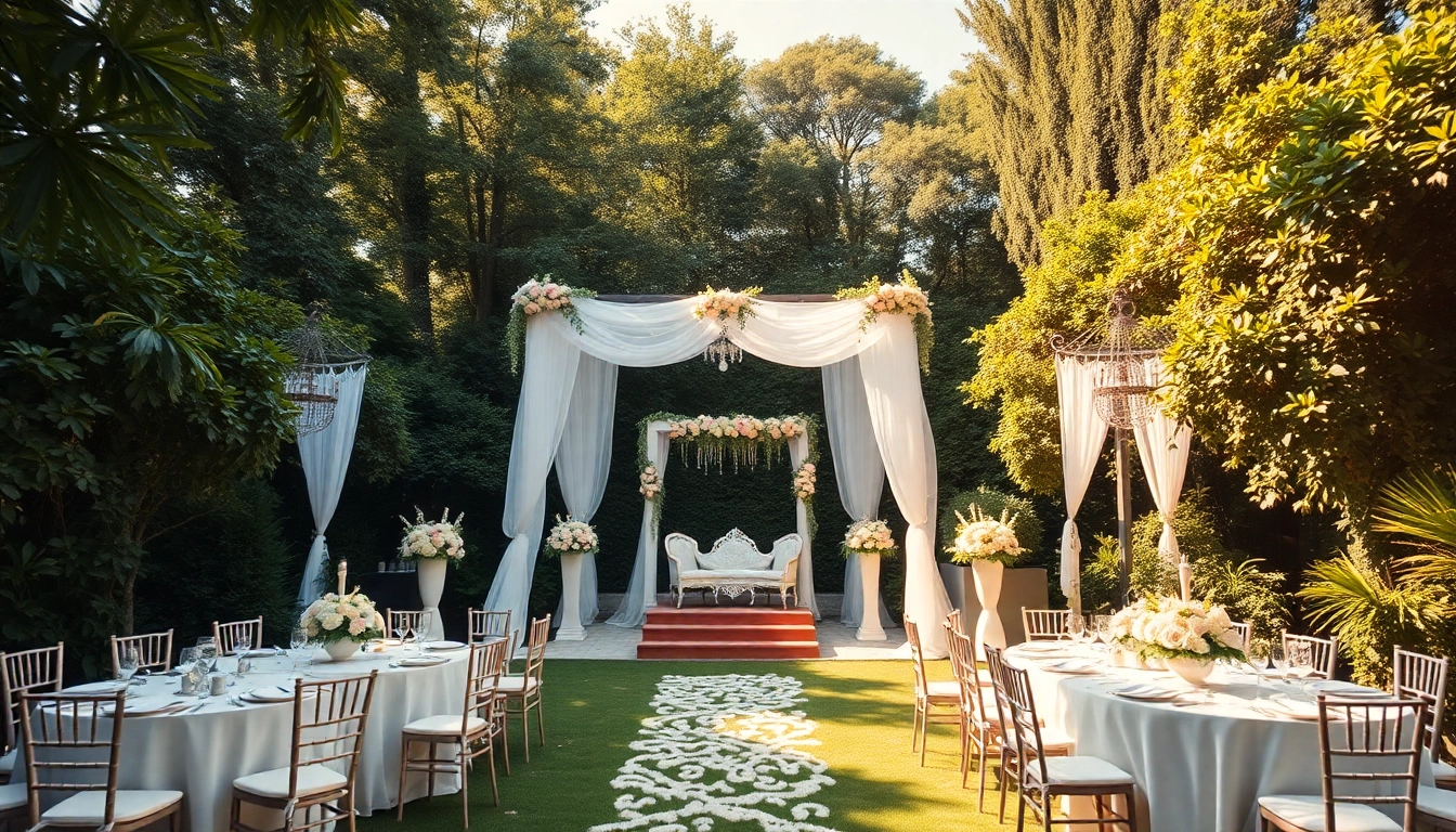 Hochzeit location mit romantischem Garten-Setup für unvergessliche Feiern.