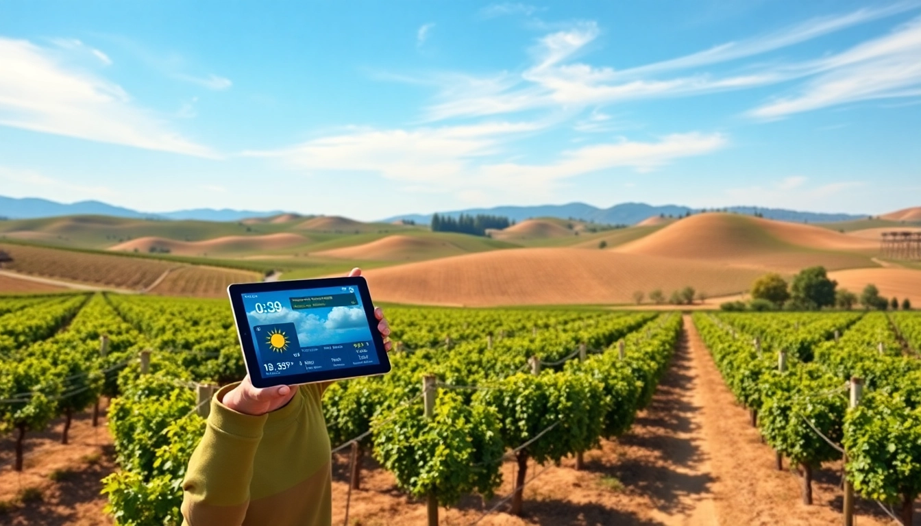 Clarksburg CA weather forecast with a vibrant background, showcasing a sunny day and rolling hills.