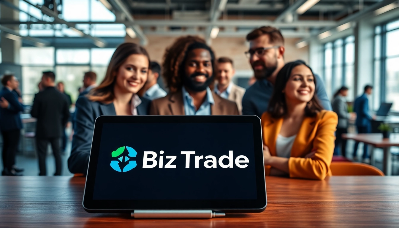 Engaging business professionals utilizing Biz Trader platform in a modern workplace setting.