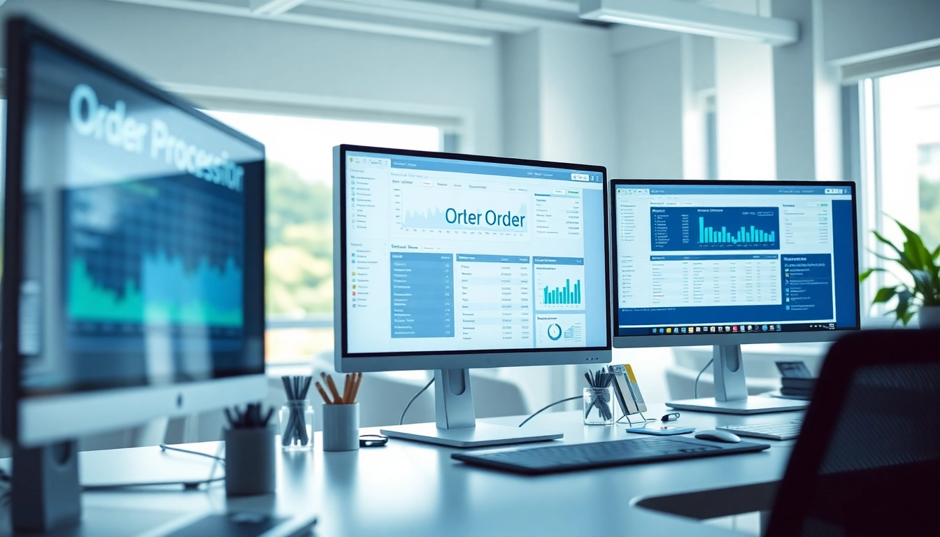 Enhance order processing software efficiency with a professional interface in a modern office setting.