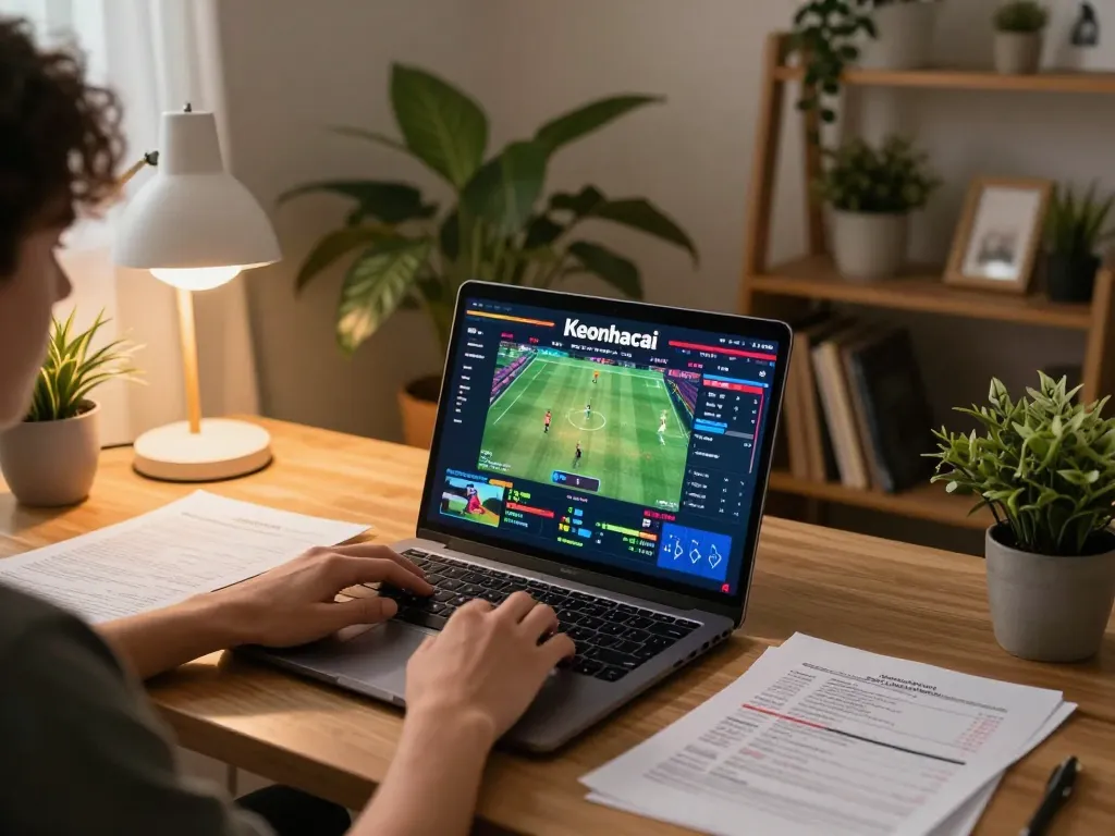 Engaging online betting session on Keonhacai, showcasing live sports action and strategic notes.