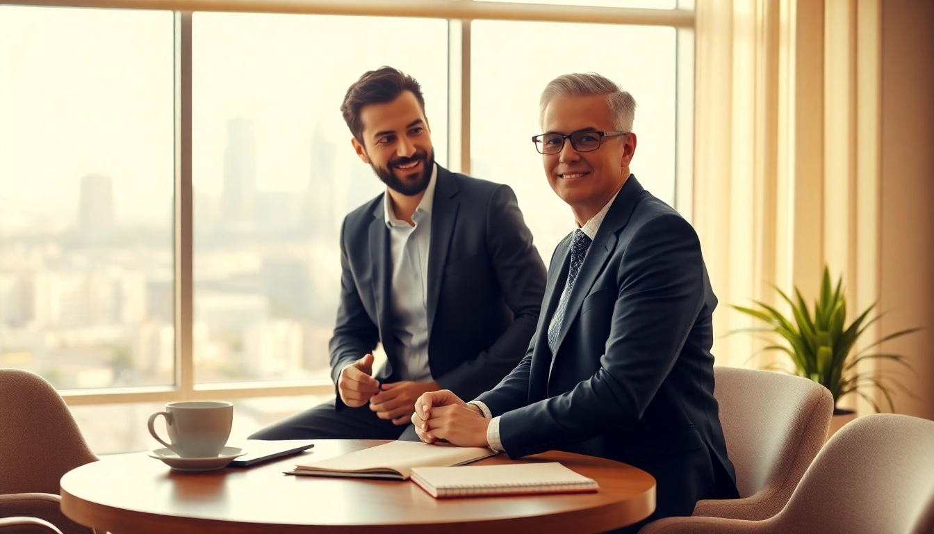 Engaging business coach los Angeles mentoring a client in a sunny office setting.