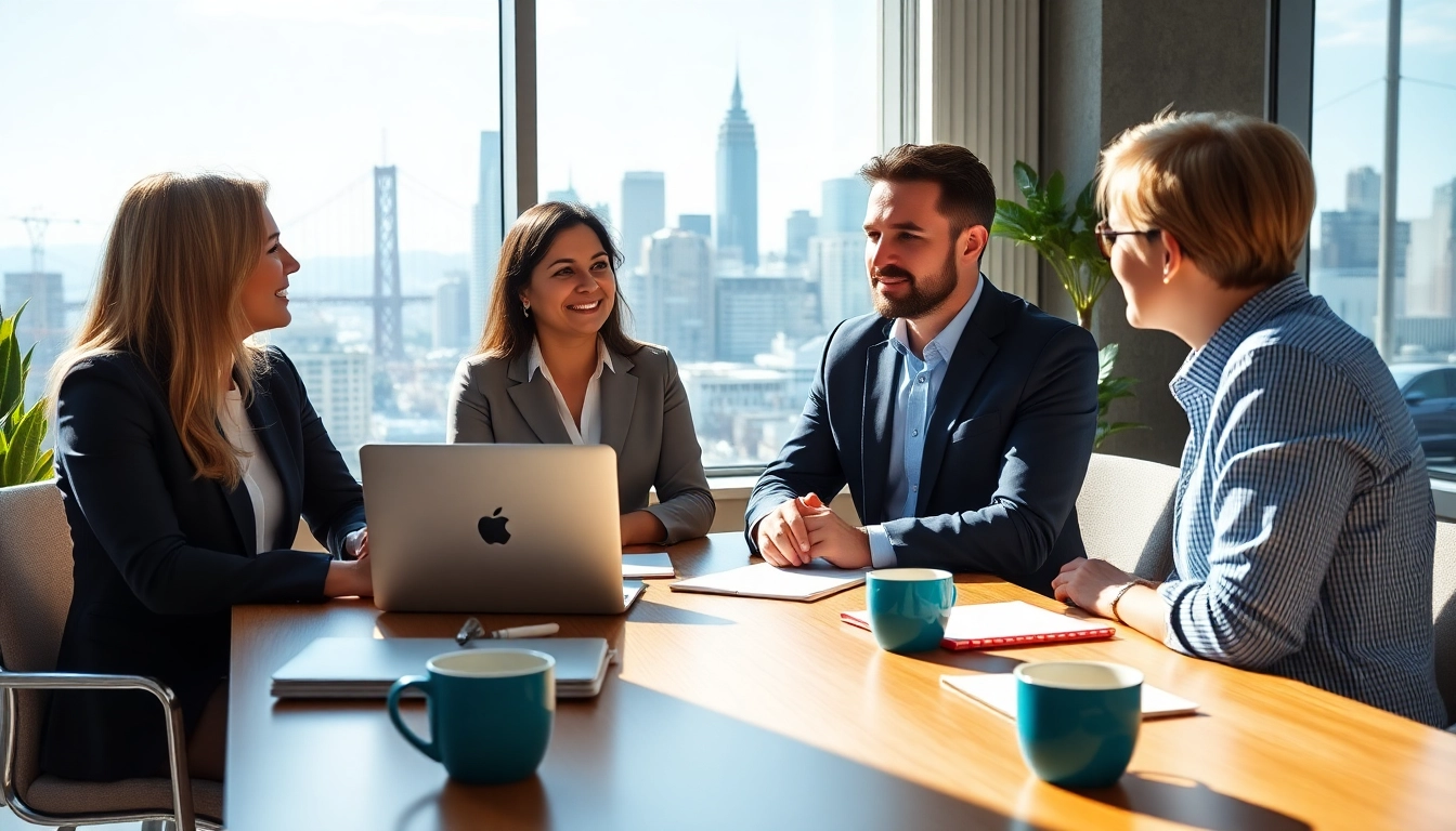 Business coach San Francisco engaging clients in a bright, professional office.