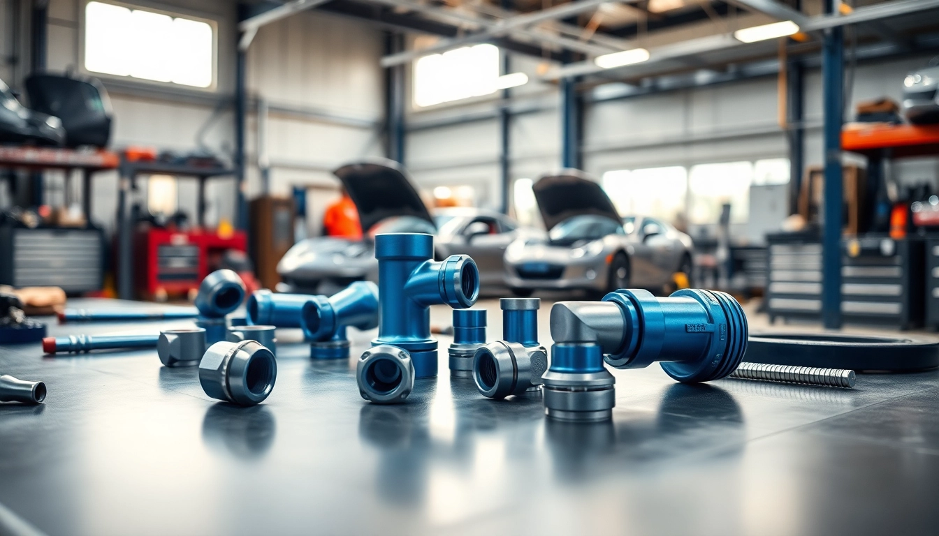 Showcase of RVNG Performance Fittings with high-quality tools in a professional workshop setting.