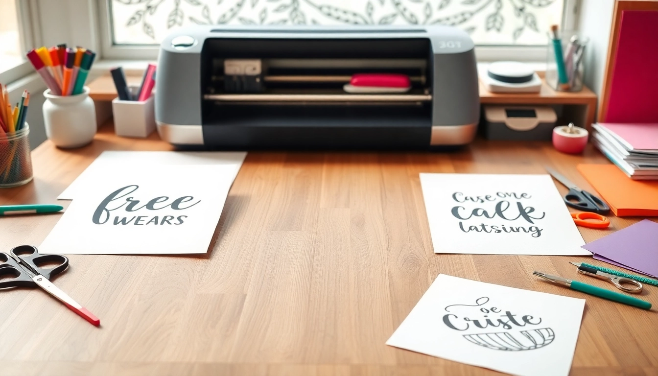 Explore vibrant free svg designs on a crafting table surrounded by tools and materials.
