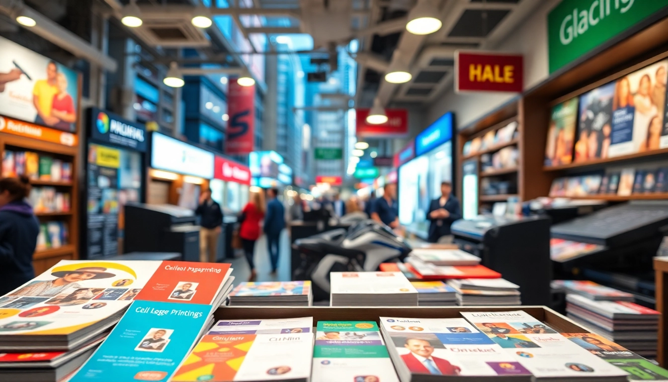 Visit this vibrant printing shop near me displaying creative printed materials.