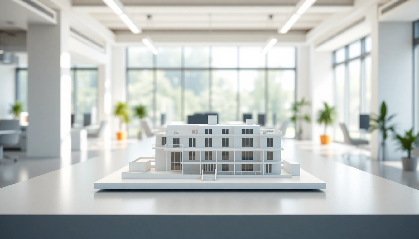 3D Visualisierung erstellen eines Architekturdesigns in einem modernen Büro.