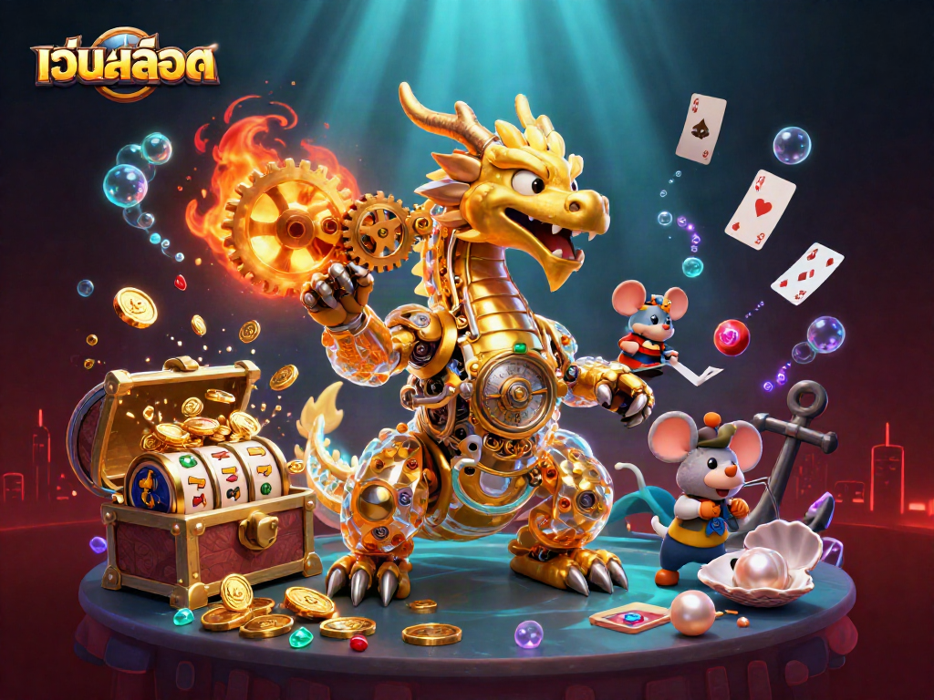 Experience vibrant เว็บสล็อต action with a golden dragon and dynamic gaming elements.