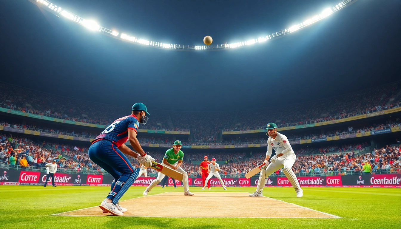 Exciting scene of best ipl prediction during a thrilling cricket match with players and fans in action.