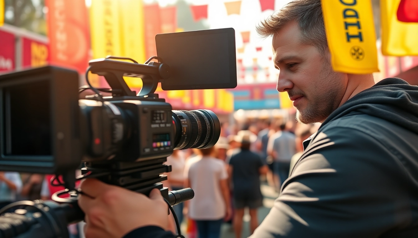 Capturing stunning moments through on-site videography at an outdoor event with vibrant visuals.
