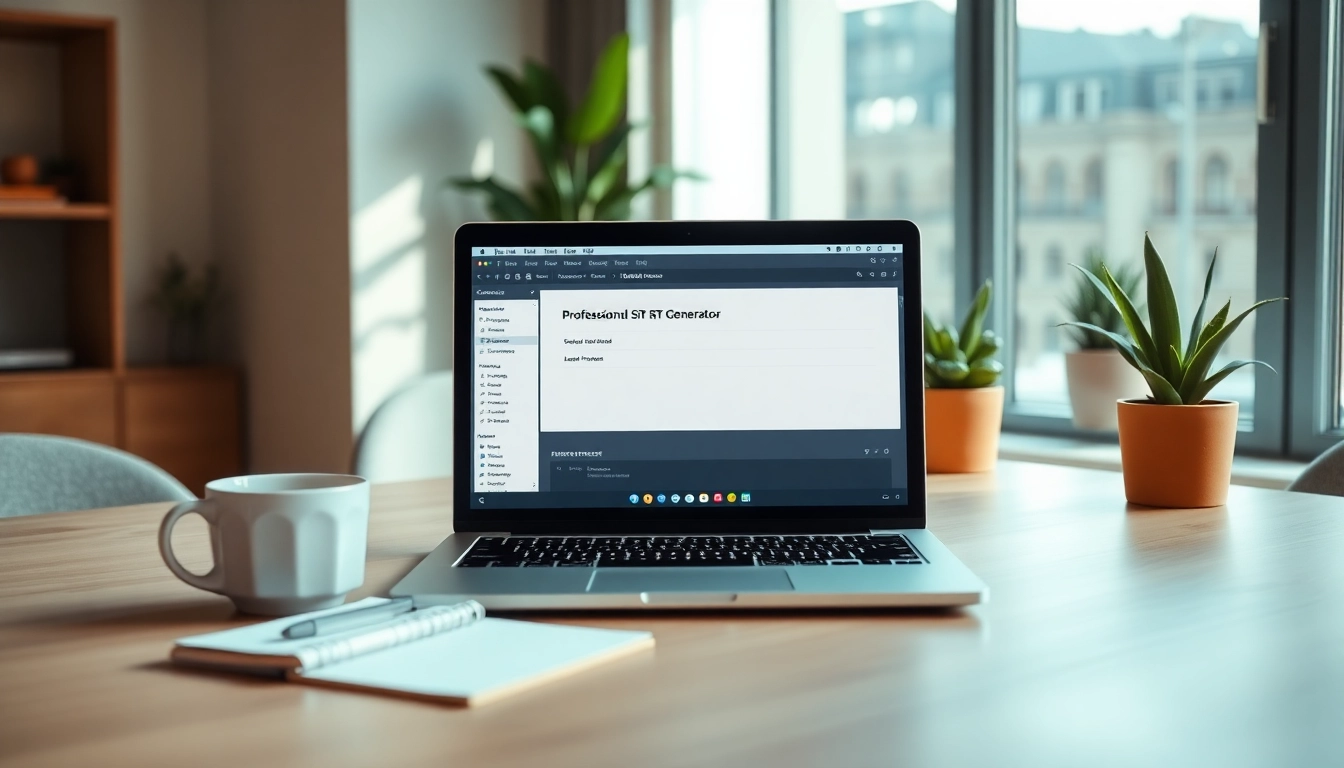 Use the SRT Generator tool with a sleek user interface in an inviting workspace setting.