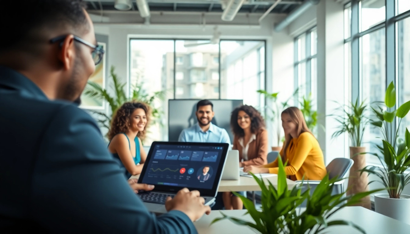 Collaborative team managing a cloud based phone system in a bright, modern office.