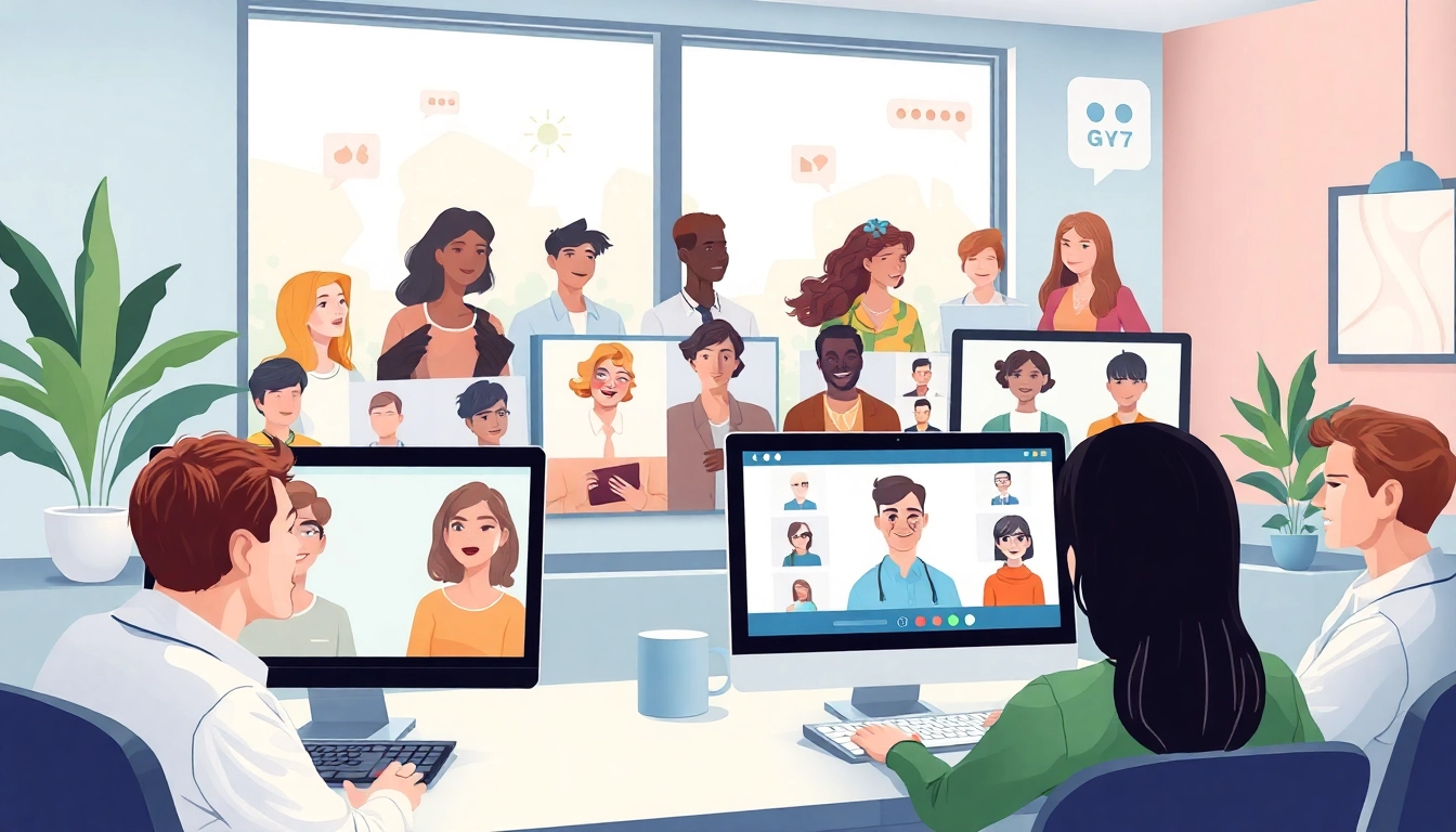 Engaging community platform scene showcasing people in an interactive virtual space.