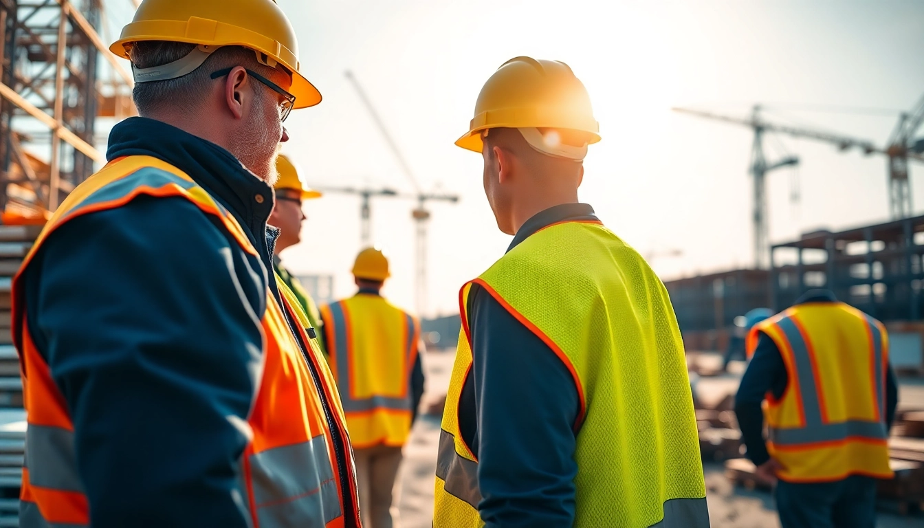 Enhancing construction site safety with workers engaged in safety practices and inspections.