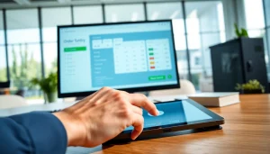 Effiziente Nutzung eines Order Entry Systems auf einem modernen Schreibtisch.