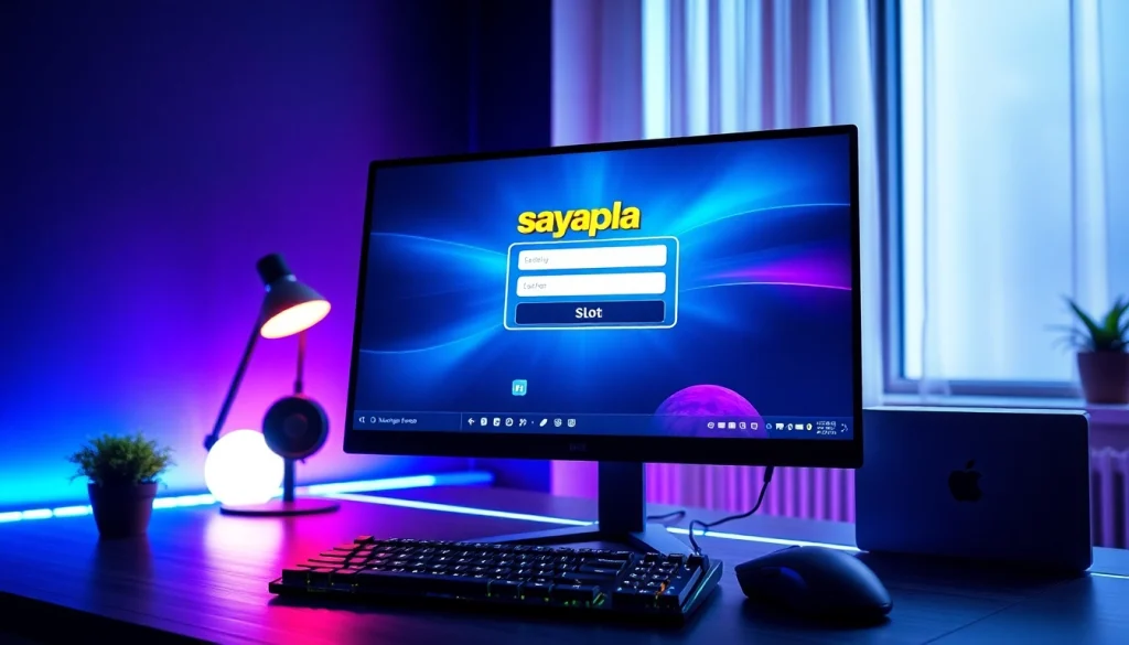 Akses sayapbola login slot melalui pengaturan bermain game online modern dengan aksesori gaming.